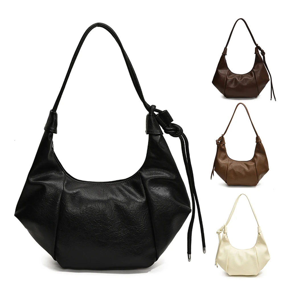 

Shoulder Bag for Women Adjustable Strap Dumpling Bag PU Leather Solid Color Handbag Zipper Hobo Bag for Work Travel