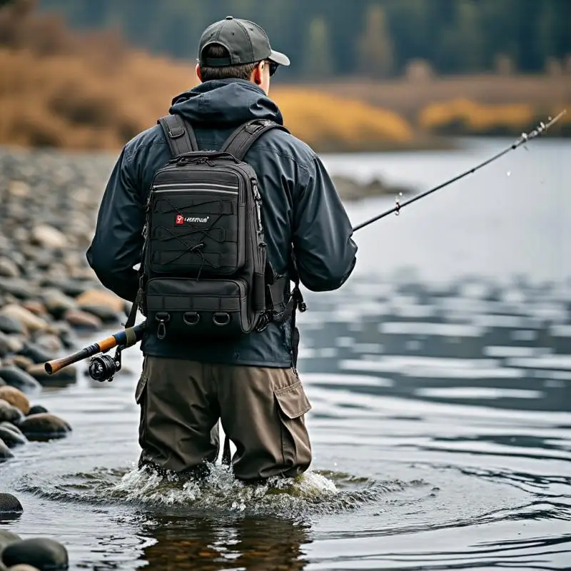 Plecak wędkarski na sprzęt z uchwytem na wędki, duża pojemność, wodoodporny, kamuflażowy plecak podróżny na ramię.