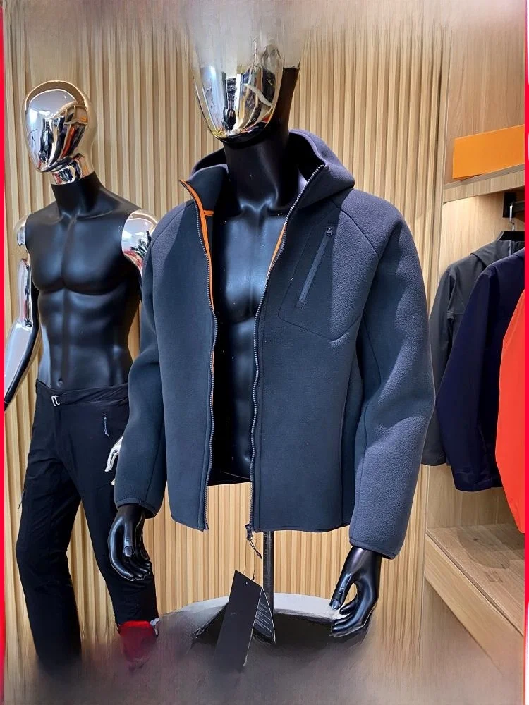 

High-End Outdoor Autumn Winter Fce Lined Jaet Youth Faion Stand Fit Long Sve Hooded Coat for Men And Women