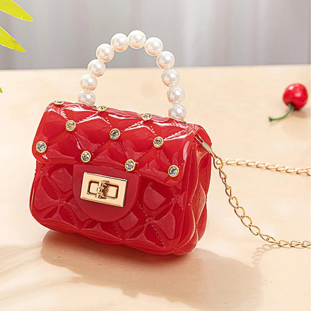 حقيبة يد عصرية بمقبض لؤلؤي - محفظة جيلي صغيرة منقوشة مع ديكور أظافر ماسية، حقيبة كتف نسائية عصرية #1