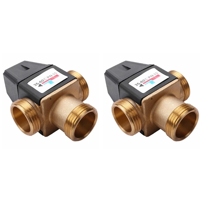 

HOT! 2 Pcs 3 Way DN25 External Thread Brass Thermostatic Mixing Valve Solar Water Heater Thermostatic Valve