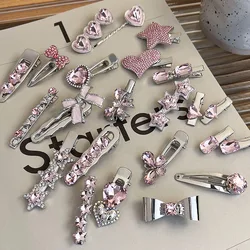 Horquillas de cristal de lujo para mujeres y niñas, Clips para el cabello de plata con diamantes de imitación rosas, corazón Vintage, pasadores dulces, accesorios para el cabello