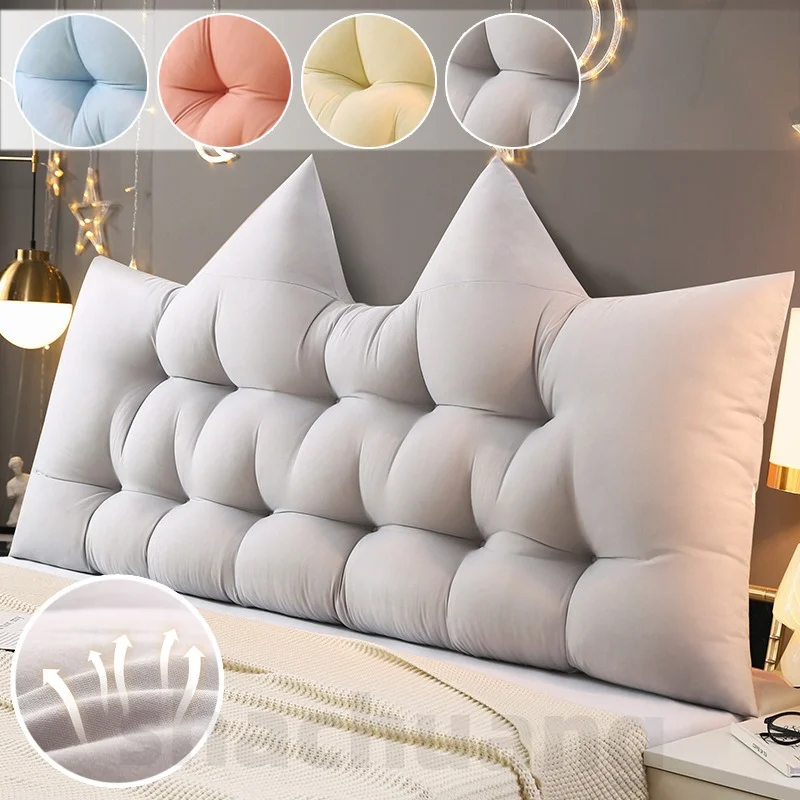 

New Grey Bed Head Cushion Soft Backrest Pillow 1/1.2/1.5/1.8/2m Cat Ear Design Support Tatami for Bedroom Decor Reading in Bed