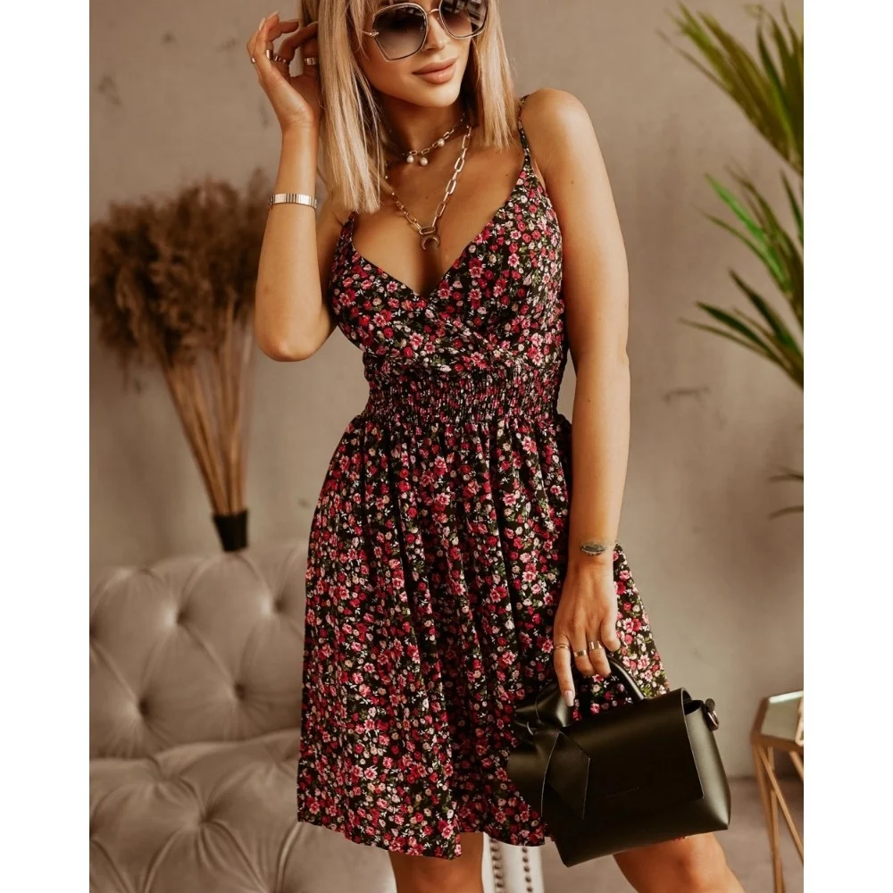 Faionable Cómoda Estampado floral hasta la cintura Cinched Dr Nueva llegada Street Sle Poliéster suave Micro estiramiento Todo el mar...