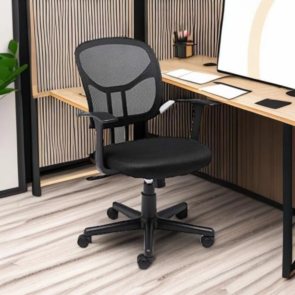 Mesh Mid-Back Adjustable-Height 360-Degree Swivel Office Desk Chair with Armrests, Lumbar Support and Easy to Assemble