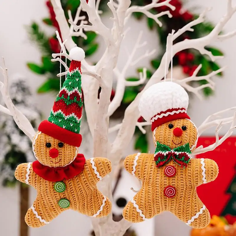 

Christmas Gingerbread Doll 2 Pieces Christmas Decor Gingerbread Figure Hangable Plush Christmas Toy For Tiered Trays Table