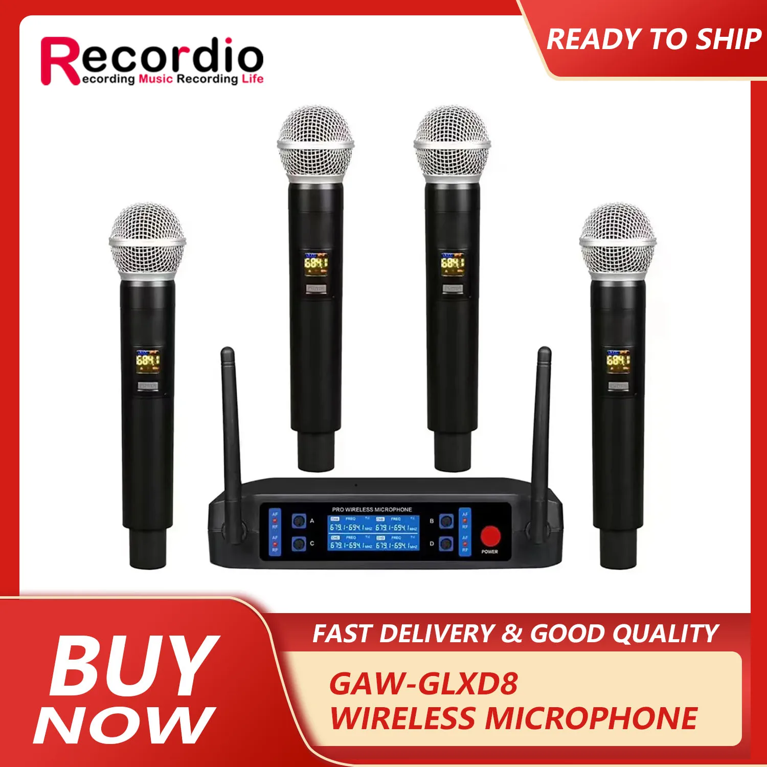 GAW-GLXD8 4X16 Channel UHF Wireless Microphone Vocal Handheld Mic 100 meter distance strong signal Performance Home Karaoke