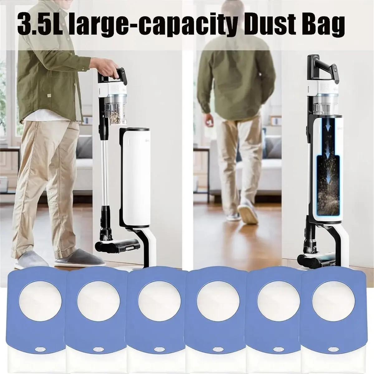 

6 Pack 3.5L Large Vacuum Dust Bags for AERO Vacuum Cleaner Cleaning Station, Large Capacity Replacement Dust Bags