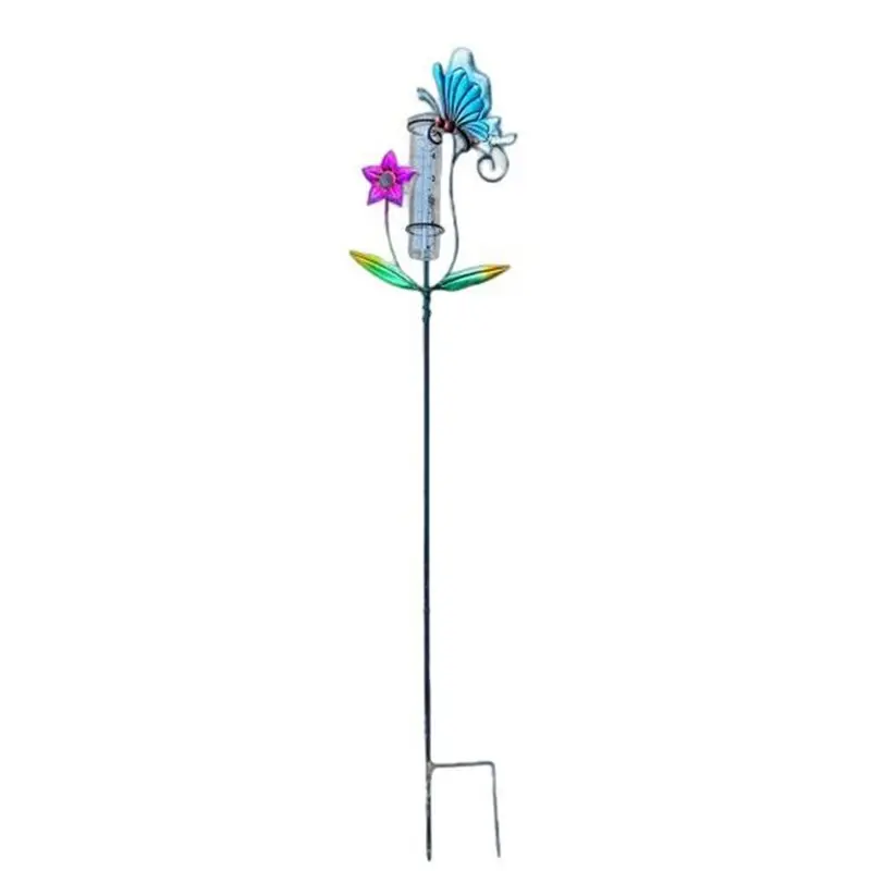 【HAPPY】Metal Rain Gauge With Stake 6 Inch Butterfly Rain Gauge Outdoor Large Color Digital Rain Measure Gauge