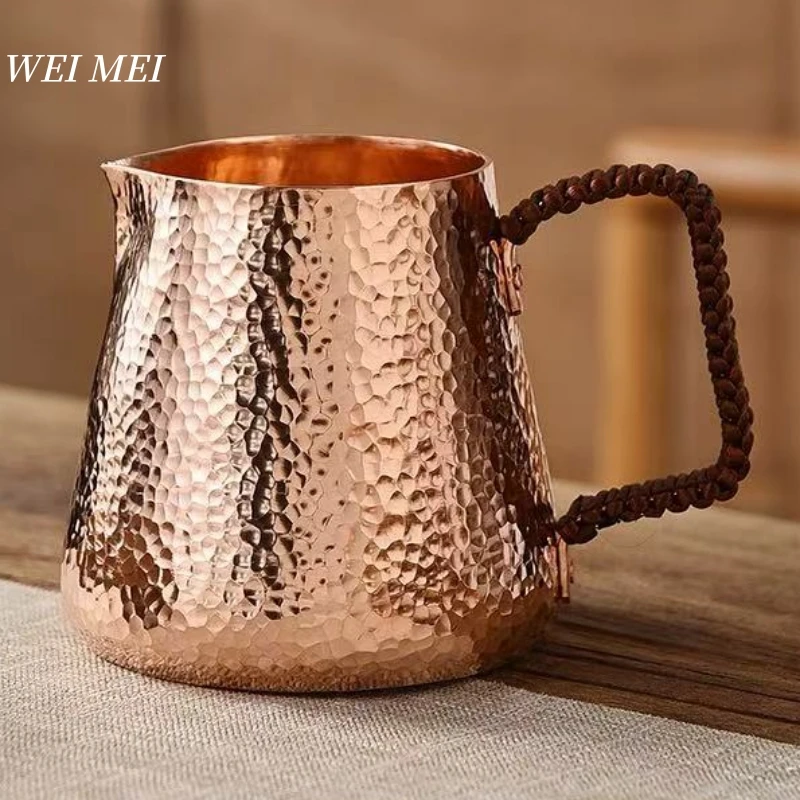 

Винтажная медная чашка для чая ручной работы для завтрака, кофейная кружка для сока, 500 мл, текстура молотка с тканой ручкой, домашняя чашка для совместного чая, посуда