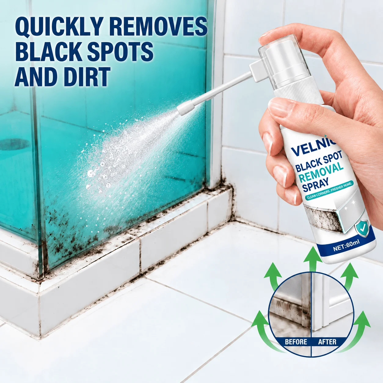 2pcs Black Stain Remover Spray (Upgraded with Extended Nozzle) Set - Deeply Penetrates to Remove Mold and Stains, Precise Spraying Minimizes Waste, Suitable for Cleaning Refrigerator Seals, Washing Machine Gaskets, Sink Edges, and Bathroom Gaps