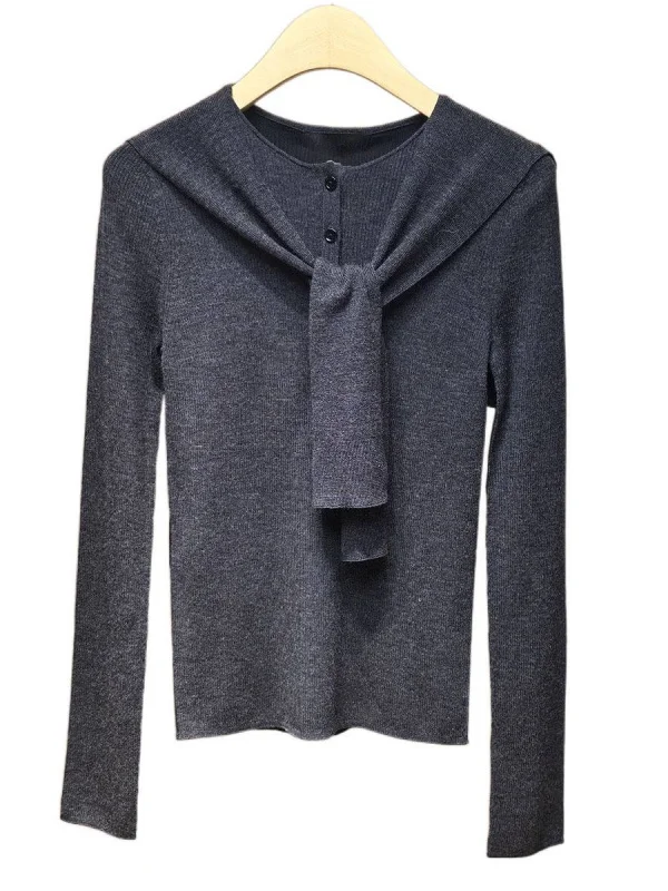 Women's Long Sve Knitted Sweater Scarf Collar Design Casual Slim Fit Inner Wear Pure Color Korean Sle Knitted Open Cardigan