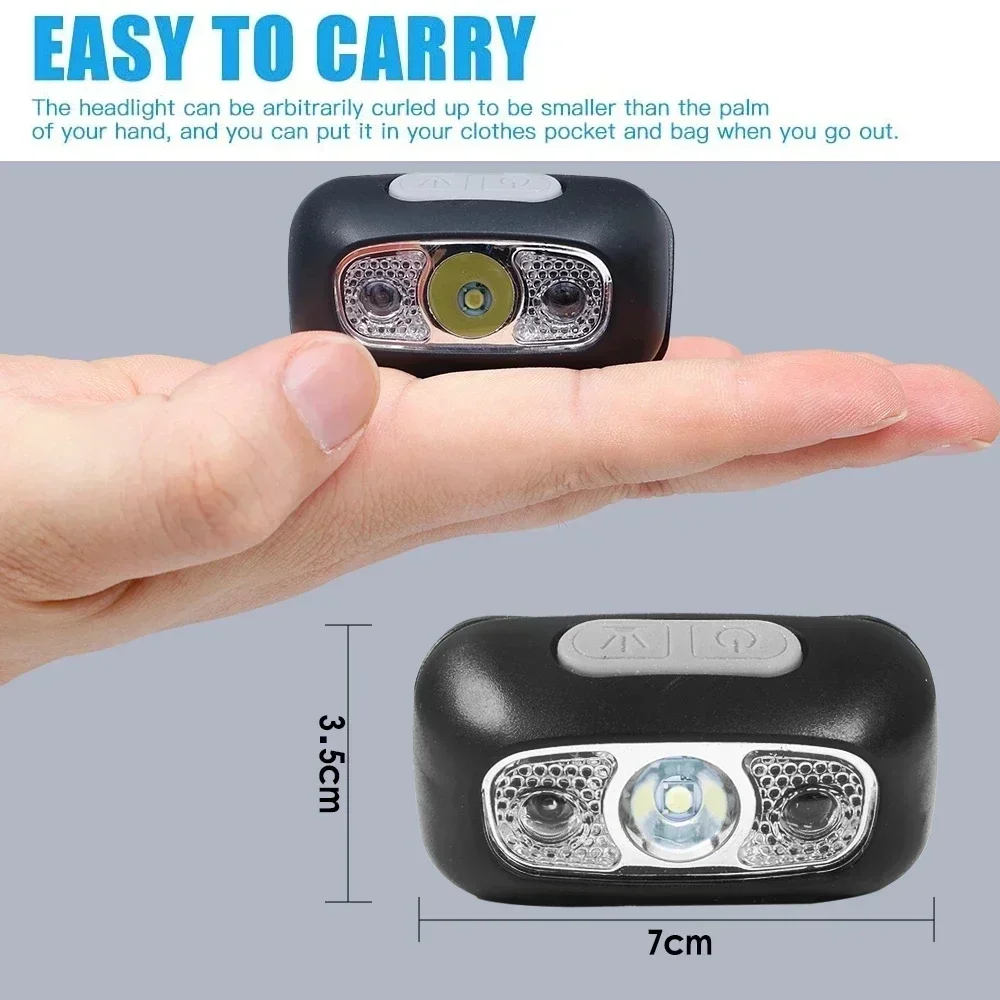 Mini Headlamp USB Rechargeable Head Light with Wave Sensor Flashlight Outdoor Lighting Lamp for Camping Hiking Emergency Usage