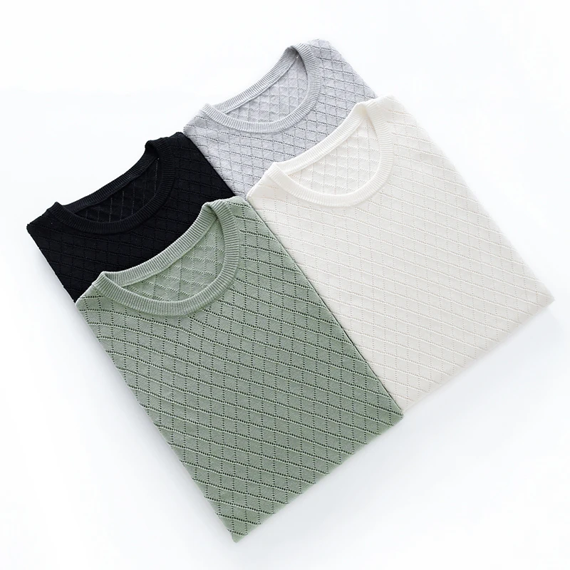 Men pure Cotton short sleeves O-Neck Summer Knitted Pure cotton hollow out short sleeves Men