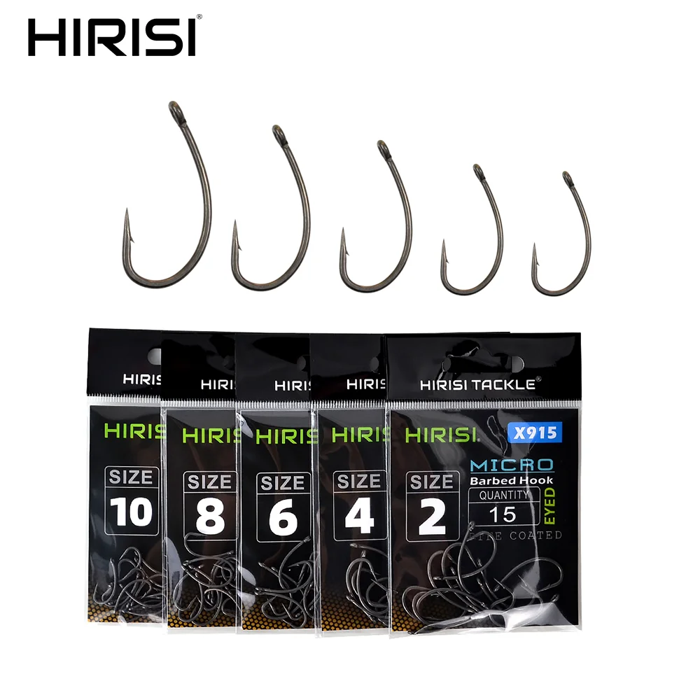 

Hirisi 15pcs Carp Hooks PTFE Coated Micro Barb High Carbon Steel X915