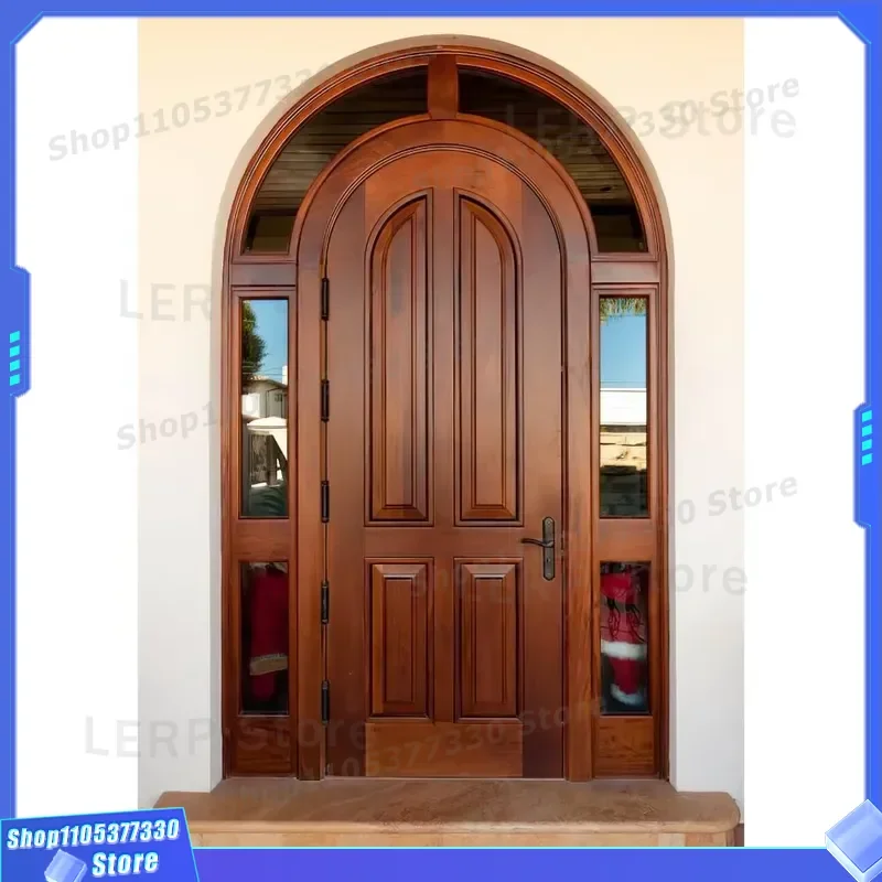 Modern Solid Wood Single Front Door Custom Arched Top Entrance Swing Design for Home Exterior Main Entryway Decoration Custom