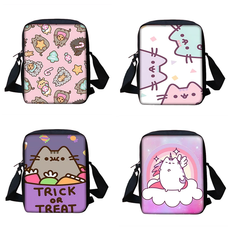 Boy Girls Cute Pusheens cats borsa a tracolla stampata borsa a tracolla per bambini borsa Casual per uomo donna borsa per telefono borsa per la spesa