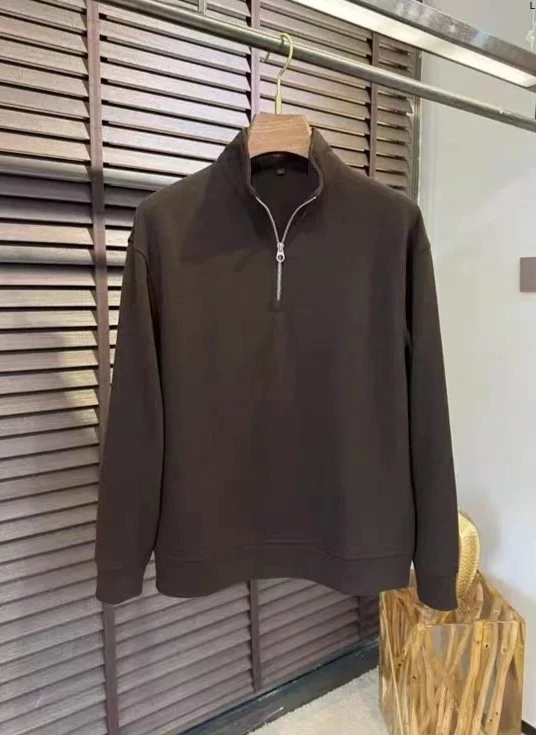 

Italian LP wool modal embroidered lapel half zip polo shirt