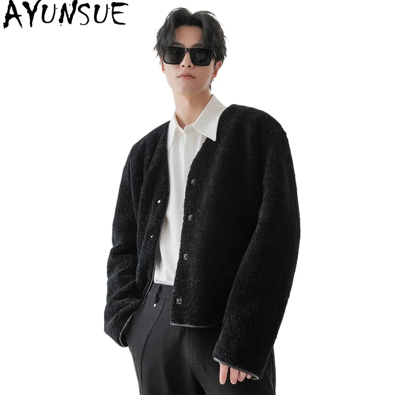 

AYUNSUE Natural Merino Sheep Fur Jackets for Men 2025 Autumn Winter Chic Genuine Sheepskin Leather Jacket Short Real Fur Coats