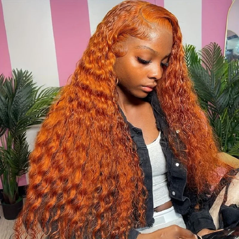 Ginger Orange Lace Front Human Hair Wig Water Wave #350 Colored Wigs Brazilian 13x6 Lace Frontal Wigs Clearance For Black Women