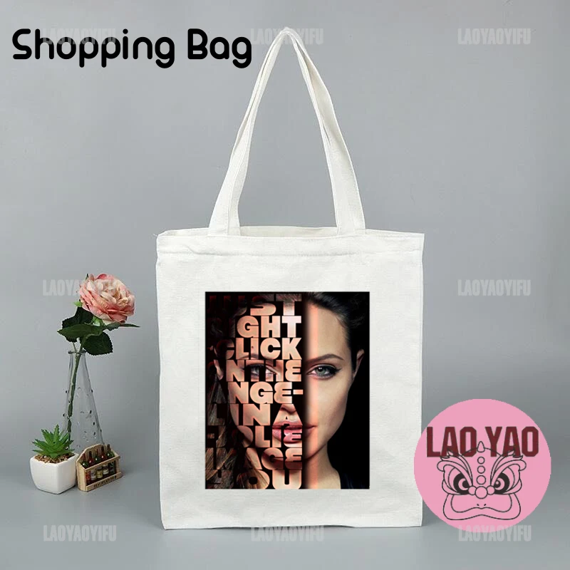 Actors Shopping Bag for Women Angelina Jolie Fans Gift Aesthetic Bags Totebag Tote Shopper Woman Cloth Canvas Large University