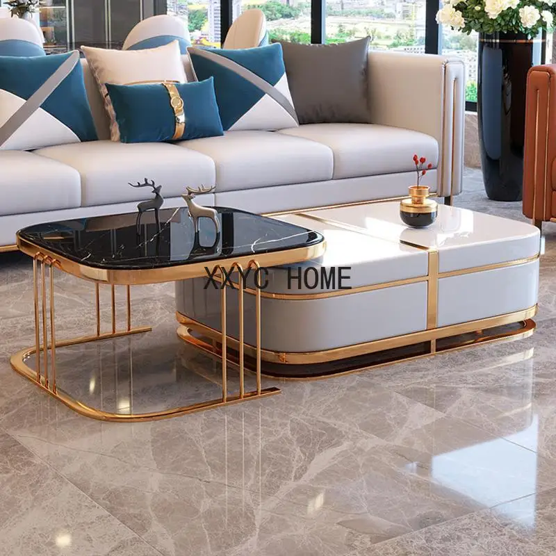 

Tables Basses Living Room Coffee Table Marble Desktop Small Side Table White Center Furniture Large Storage Coffee Table Set