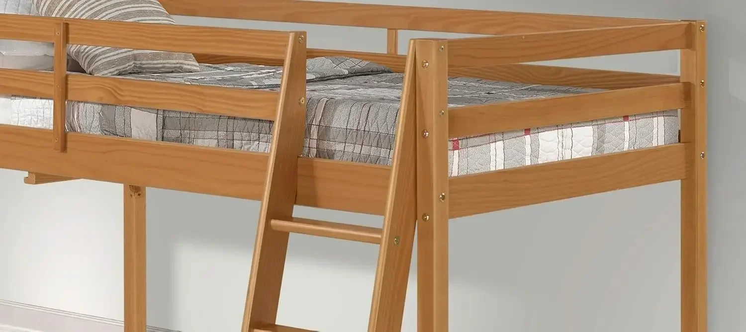 Lit Loft en bois junior double pour enfants, finition enna, cadre en bois robuste, comprend un bureau d'appoint intégré et un support ouvert