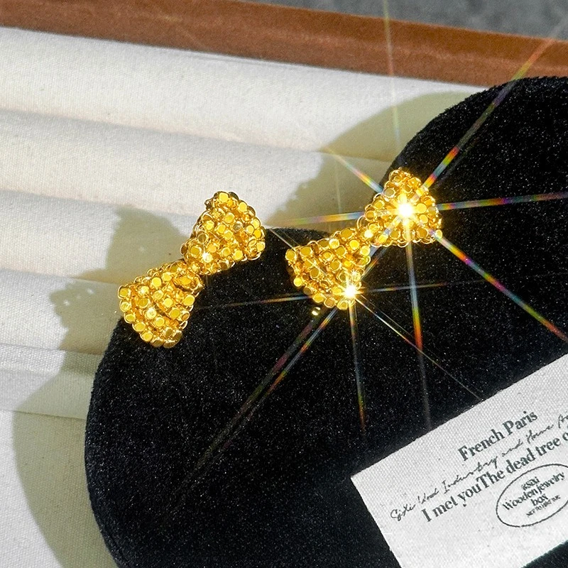 

Fashion 18kt Gold Color Beaded Bow Stud Earrings for Women Girl Christmas Birthday Wedding Engagement Jewelry Gifts