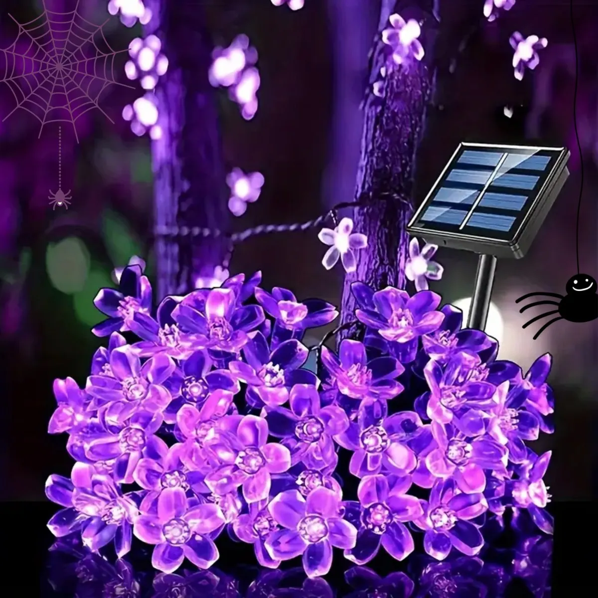 

1pc Halloween Purple Light Cherry Blossom Solar String Light Outdoor Decorative Lamp Solar Powered For Home Garden Yard Decor