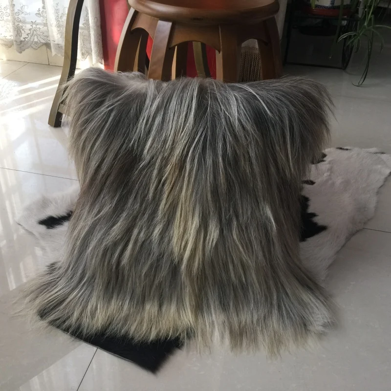 Free Shipping Beautiful Real Long Hair Goat Fur Pillows Fur Cushion