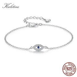 KALETINE pulsera de mal de ojo de la suerte pulseras de plata de ley 925 para mujer piedra azul CZ pavo joyería ajustable para hombres KLTB099