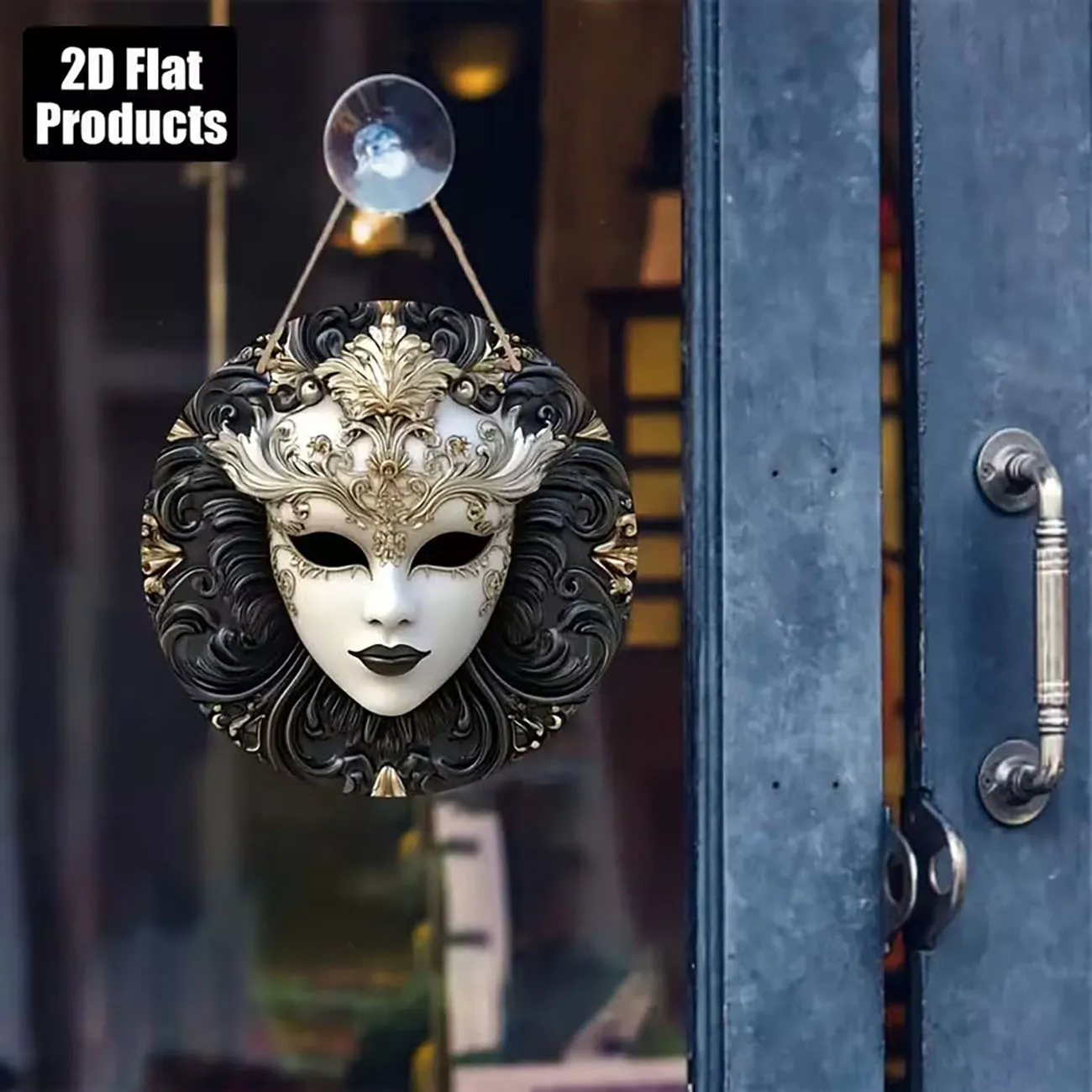 1pc Venetian Mask Wooden Wall Decor with Double-Sided Nano Tape, Black & Gold Masquerade Round Wood Plaque for Home
