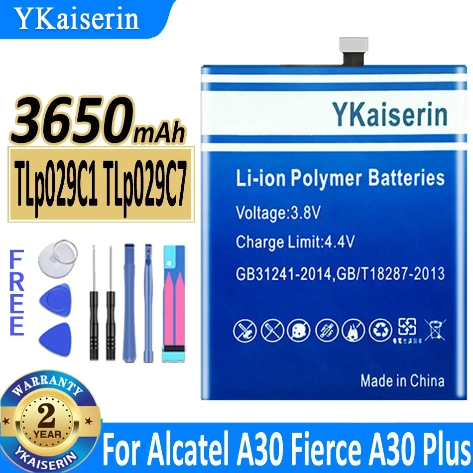 YKaiserin New 3650mAh TLp029C1 TLp029C7 Battery for Alcatel A30 Fierce Plus OT-5049S OT-5049Z OT-5049W Smart Phone Batteries