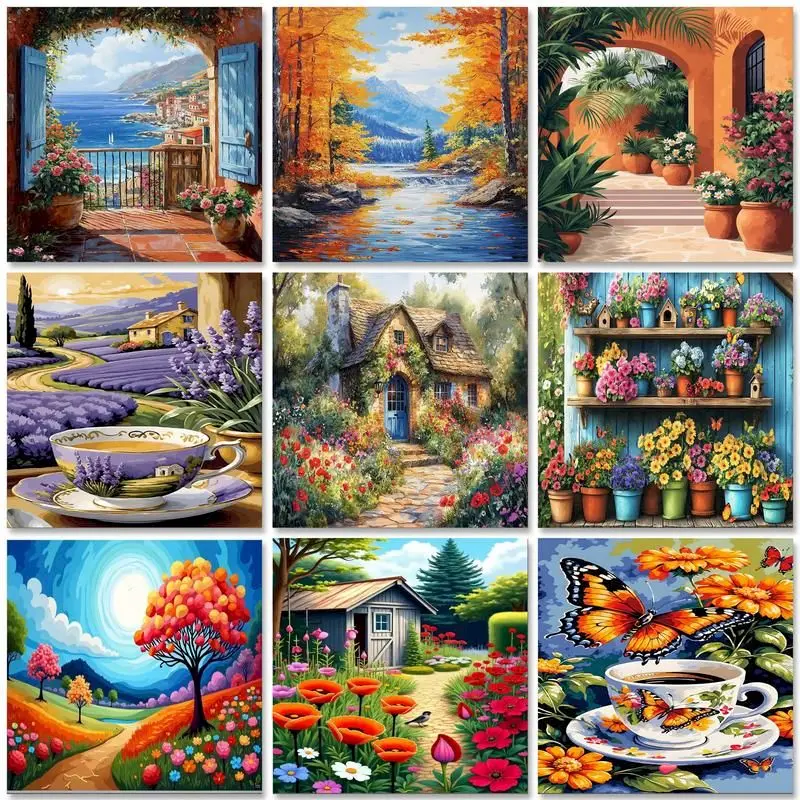 

GATYZTORY Painting By Numbers Scenery Kit Acrylic Paint On Canvas Modern Flowers Wall Art DIY Picture By Number Home Decoration