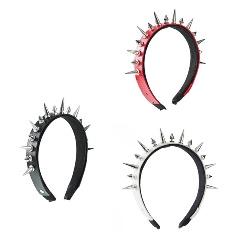 

Rocker Spiked PU Leather Headbands Edgy Styling For Concerts Daily Outfits 6XDA