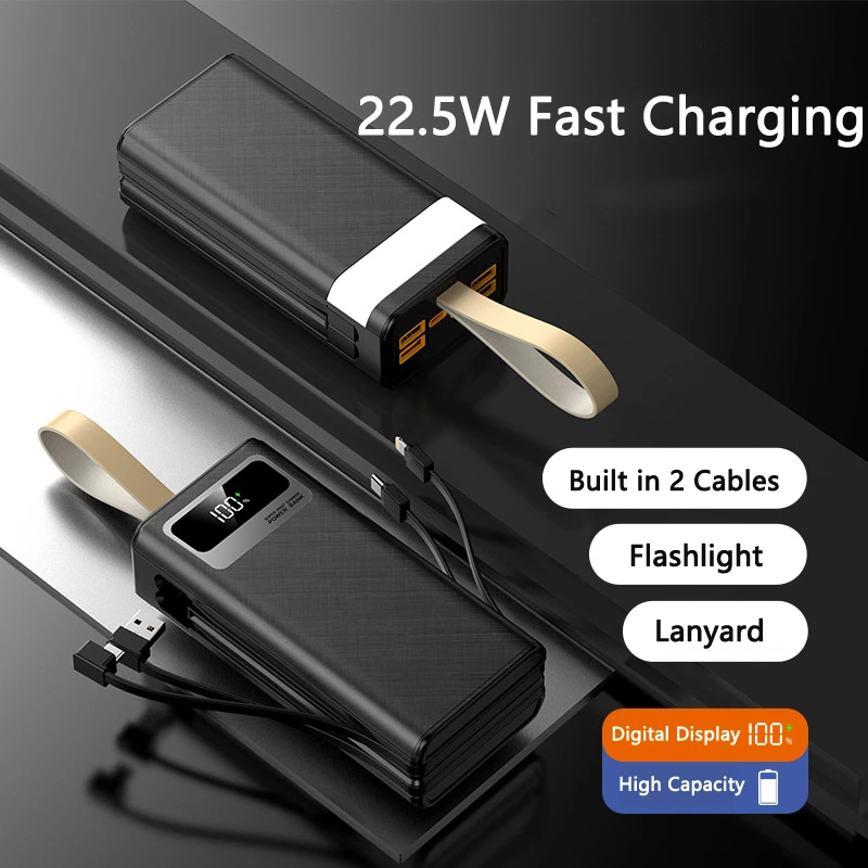 Large Capacity Power Bank with 4 USB Port Portable Charger 50000mAh Powerbank for iPhone 15 Samsung Huawei External Battery Pack