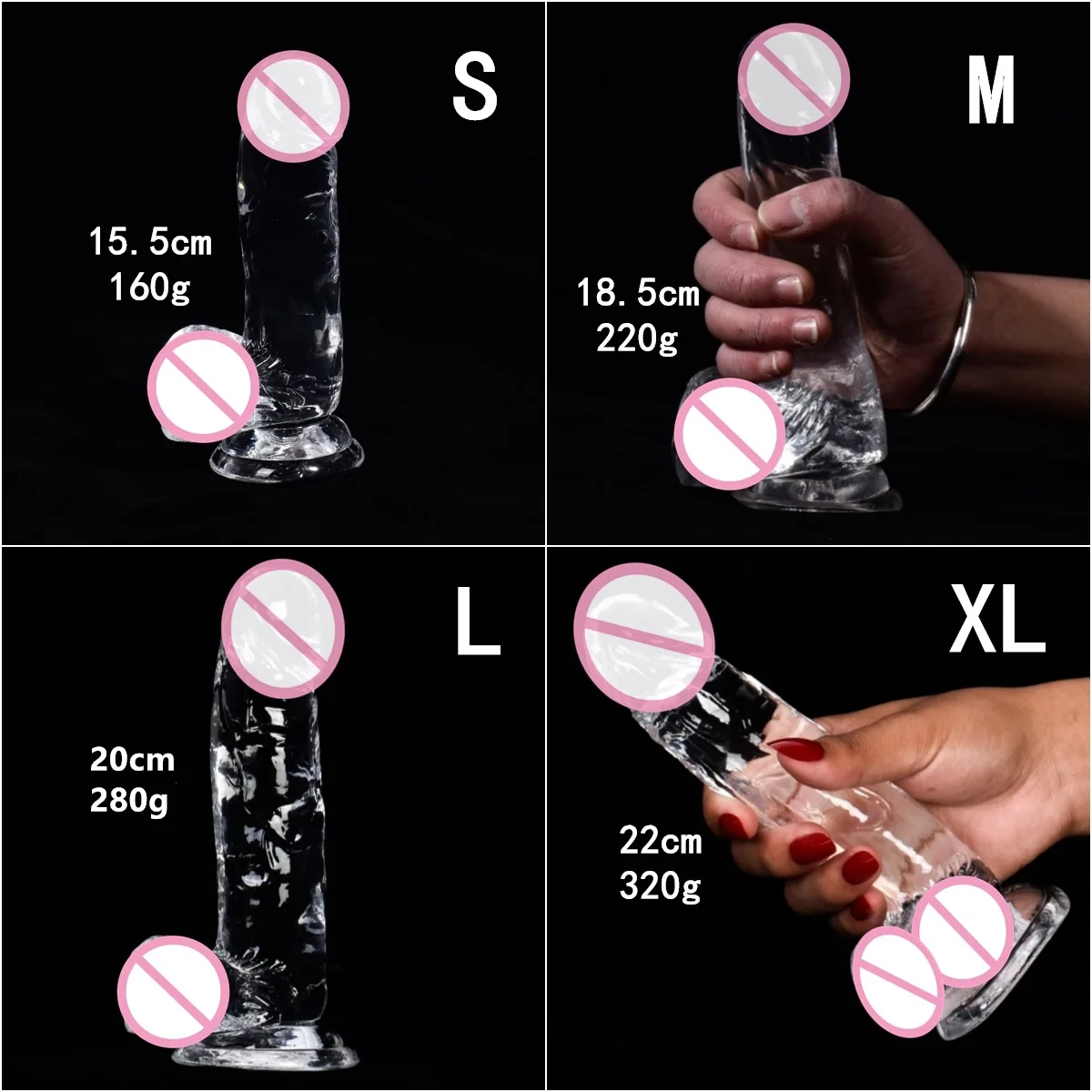 Transparent suction cup female imitation penis crystal transparent Dildo adult female masturbator stick