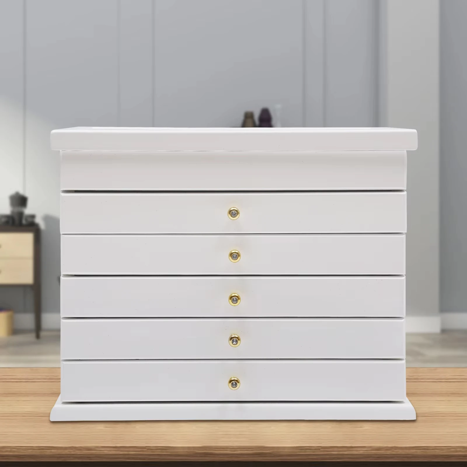 

6-слойная белая шкатулка-органайзер для ювелирных изделий из дерева павловнии, большая емкость 12,2x7,9x9,6 дюйма с бархатной подкладкой