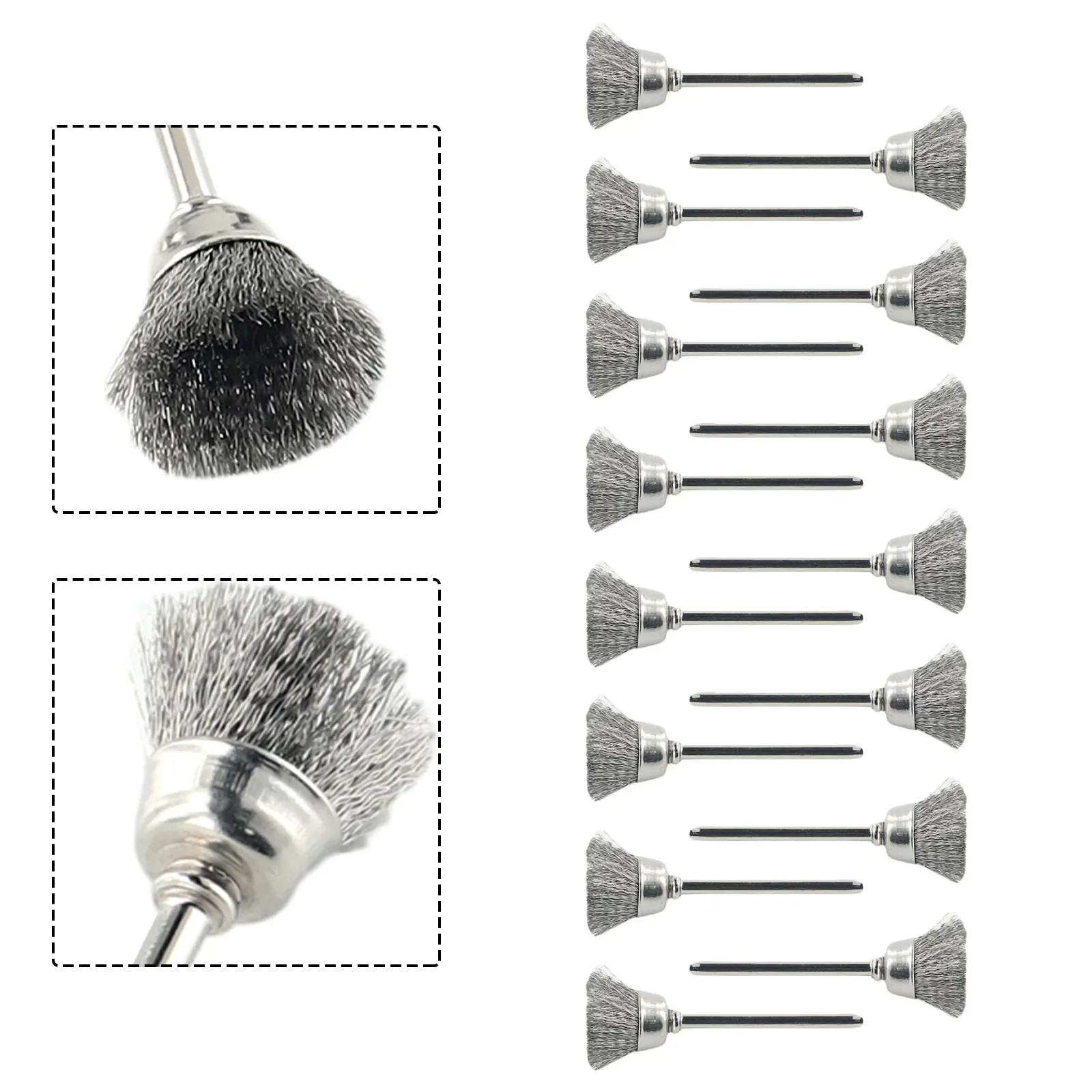Rotary Tool Wire Brush Cleaning Deburring Derusting Polishing Rotary Tool Accessories Wire Brushes 3.0mm Shank