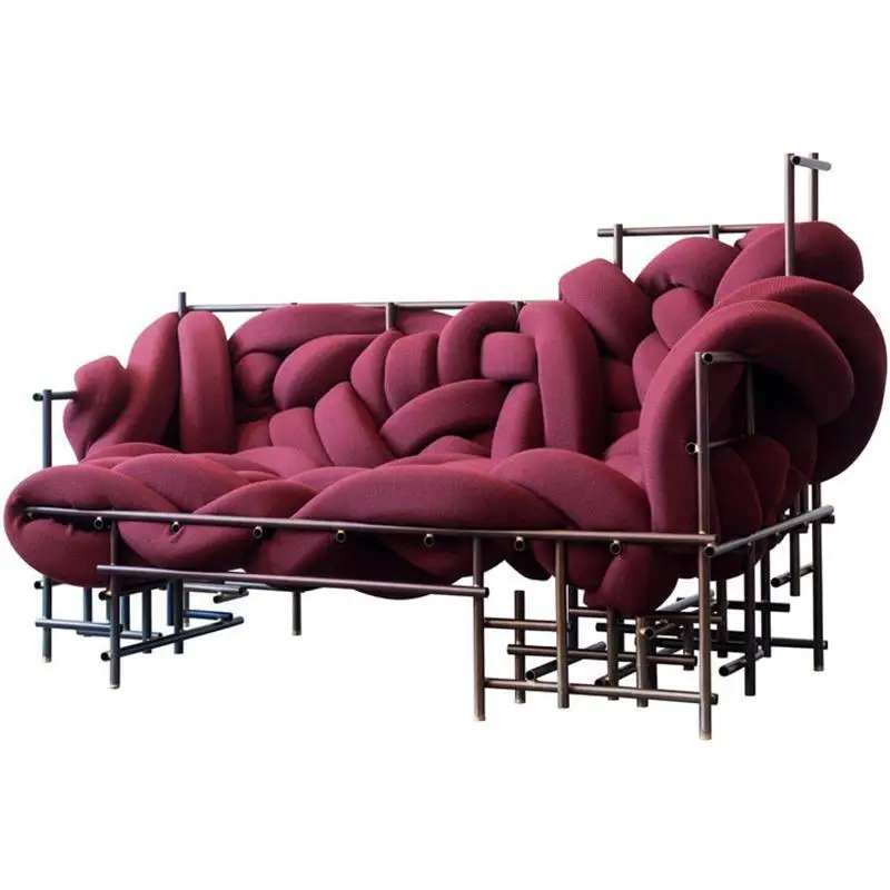 Italian minimalist creative special-shaped hand-woven steel pipe foam fabric sofa chair, lazy chair