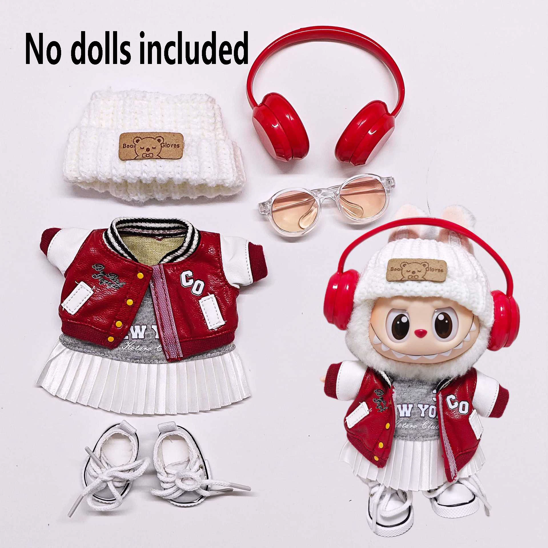 

Универсальная одежда Labubu для Labubu, высококачественная кукольная одежда, комплект с юбкой для бейсбольной куртки Cola 15–17 см