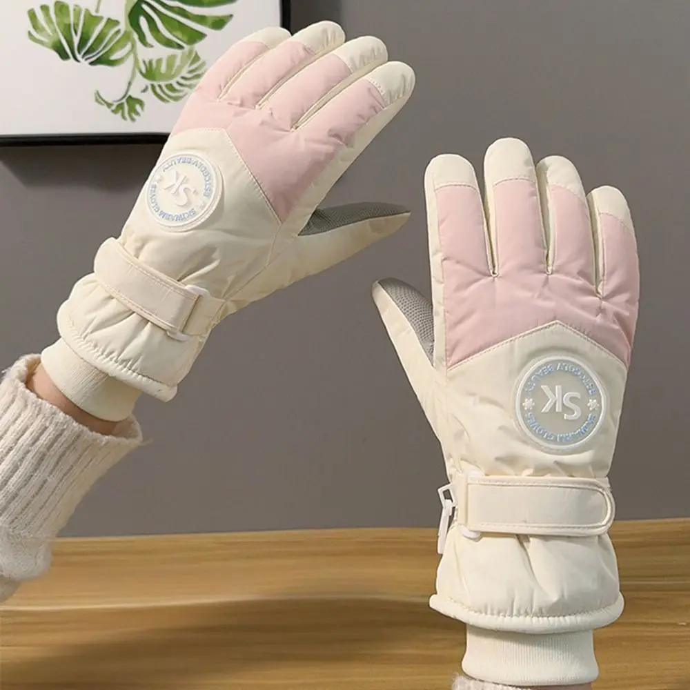 Fashion Plush Lining Ski Gloves Thick Cotton Windproof Touch Screen Gloves Waterproof Thermal Snow Gloves Winter Season