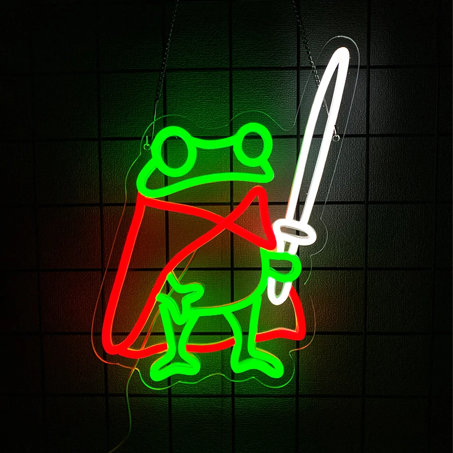 Sword Frog Neon Sign for Wall Decor Cartoon Frog Knight Neon Light for Man Cave Birthday Gifts LED  Anime Sign for Teen Bedroom