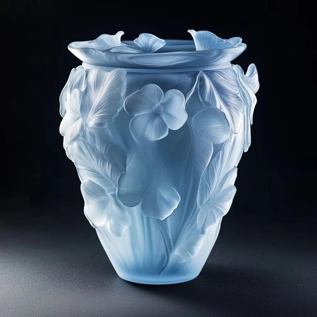 손으로 조각한 가정 장식, 크리스탈 유리 잎 무늬 양각 꽃병