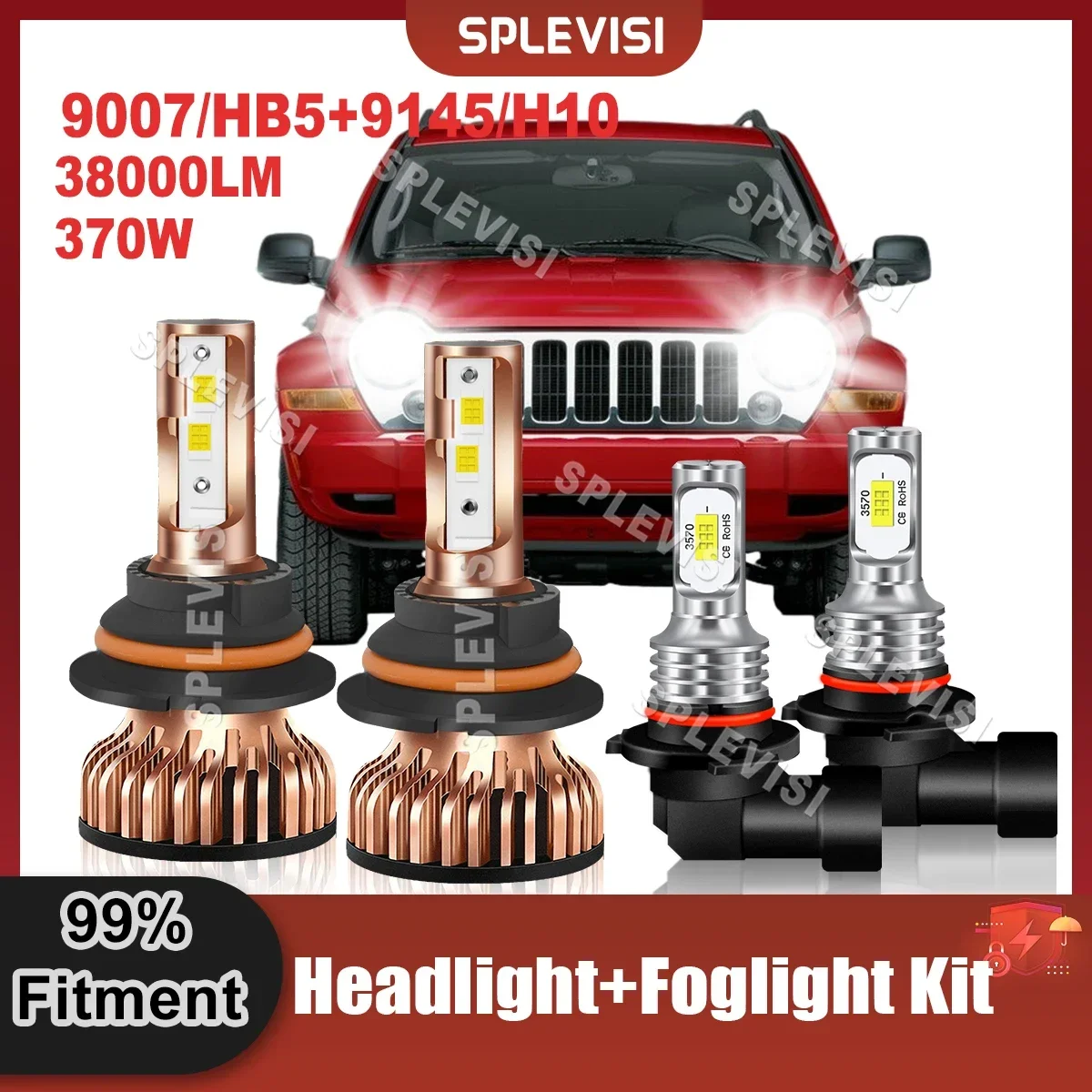 

Automobile LED Headlights Bulbs For Jeep Liberty 2002 2003 2004 2005 2006 2007 High Low Beam Foglamp 9007/HB5+9145/H10 Combo Kit