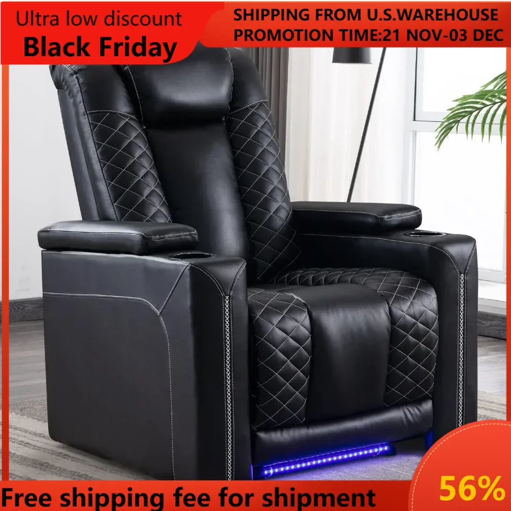 Electric Power Recliner Chairs with USB Ports and Cup Holders, Breathable Faux Leather Home Theater Seating Recliner with