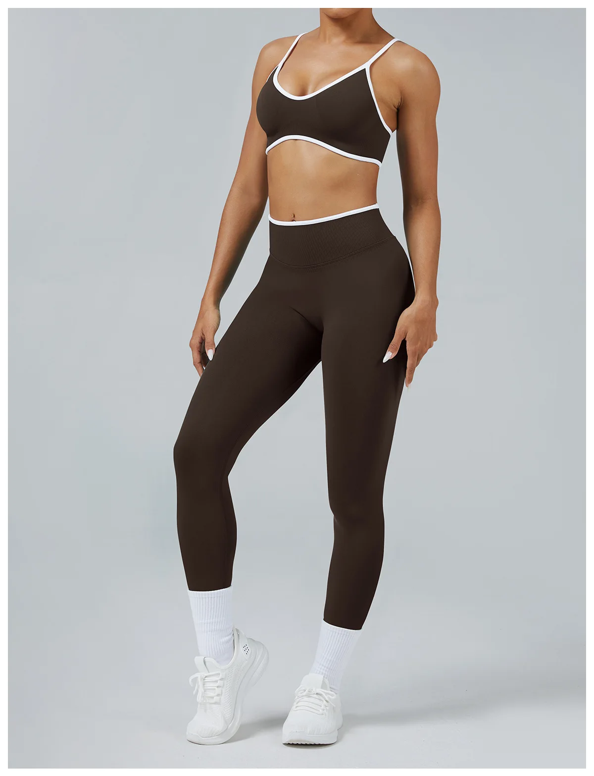 2-teiliges Set: High-Waist-Leggings, Fitnesskleidung, nahtloser Gym-Outfit, Yoga-Sport-BH, Damen-Lauf- und Yoga-Set, Sportanzug – Detail 11