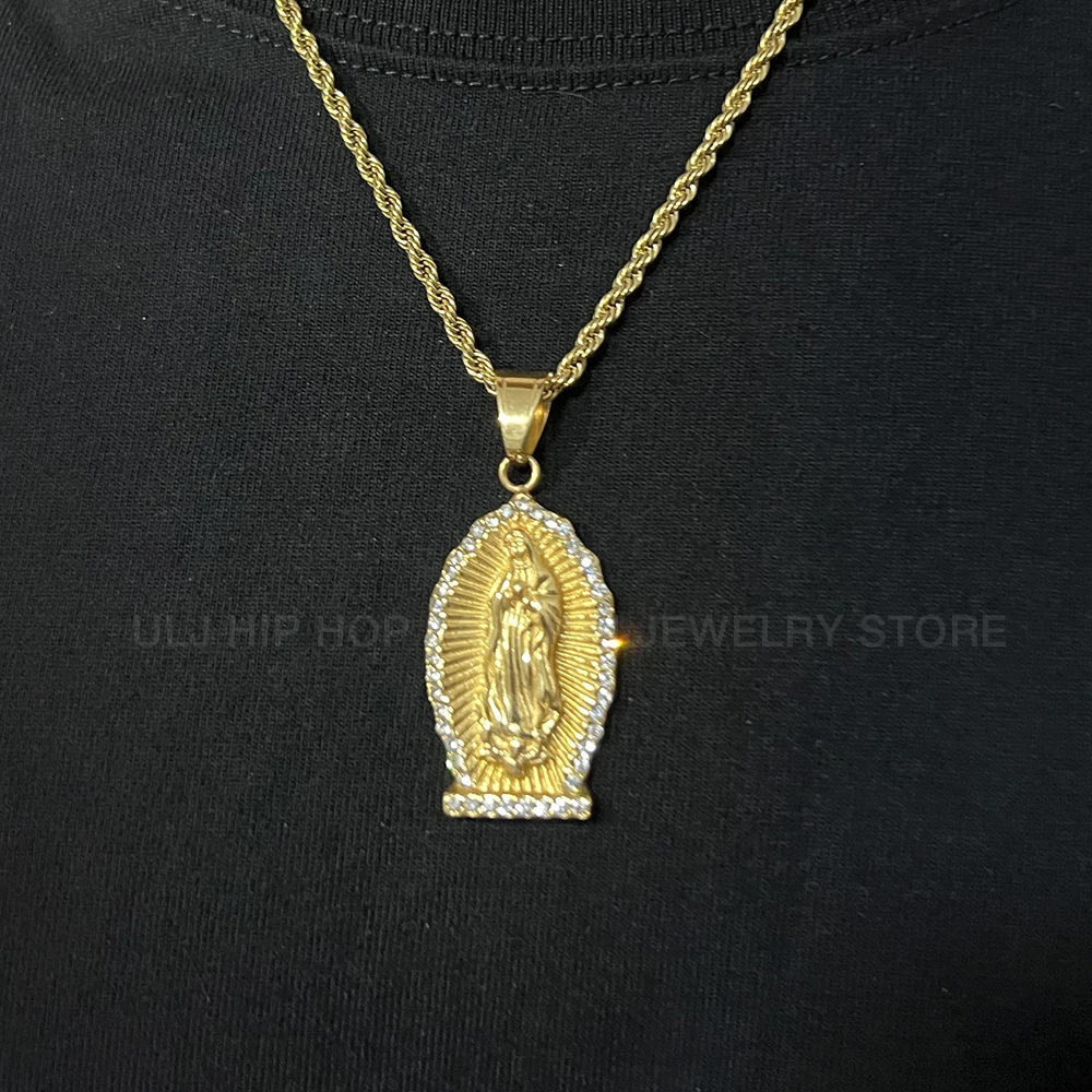 الرجعية الفولاذ المقاوم للصدأ سانت ماري قلادة الراين قلادة للرجال النساء سلسلة الترقوة مقاوم للماء لا مجوهرات الصدأ