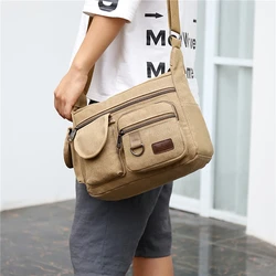 Saco de canvas vintage resistente à água para homens, sacos crossbody encerados, pasta de ombro acolchoada, bolsa masculina, nova