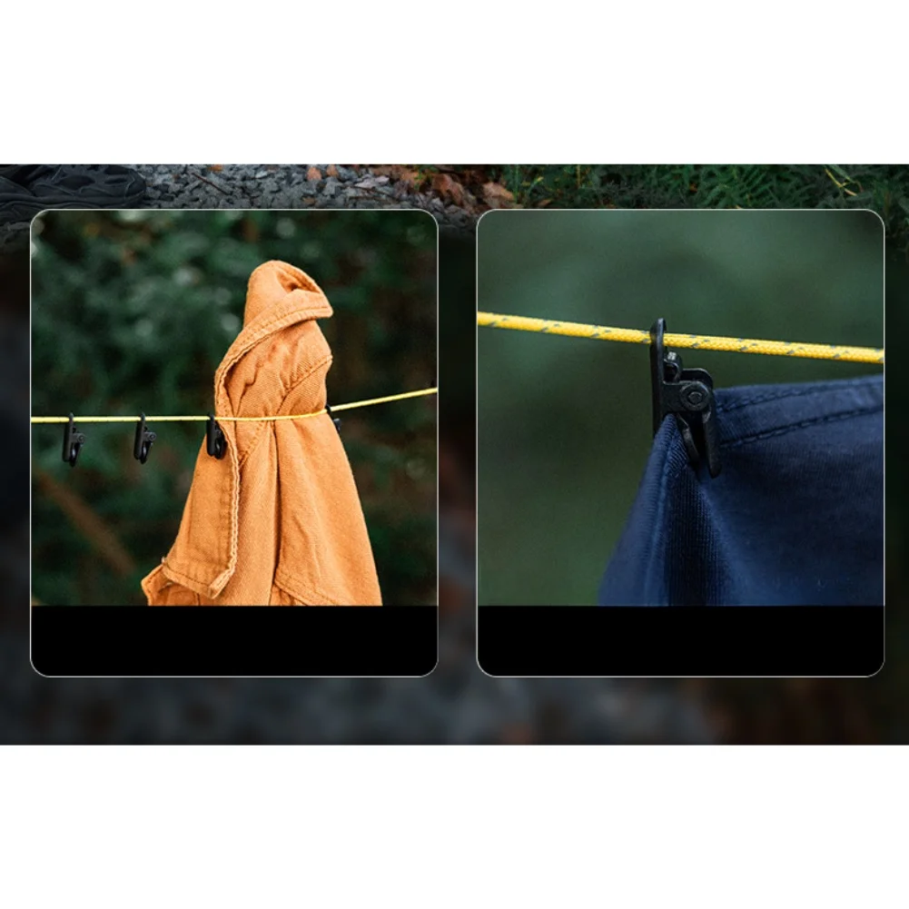 

Легкая и компактная веревка для сушки белья с зажимами, регулируемой длиной и светоотражающими элементами для использования на открытом воздухе.